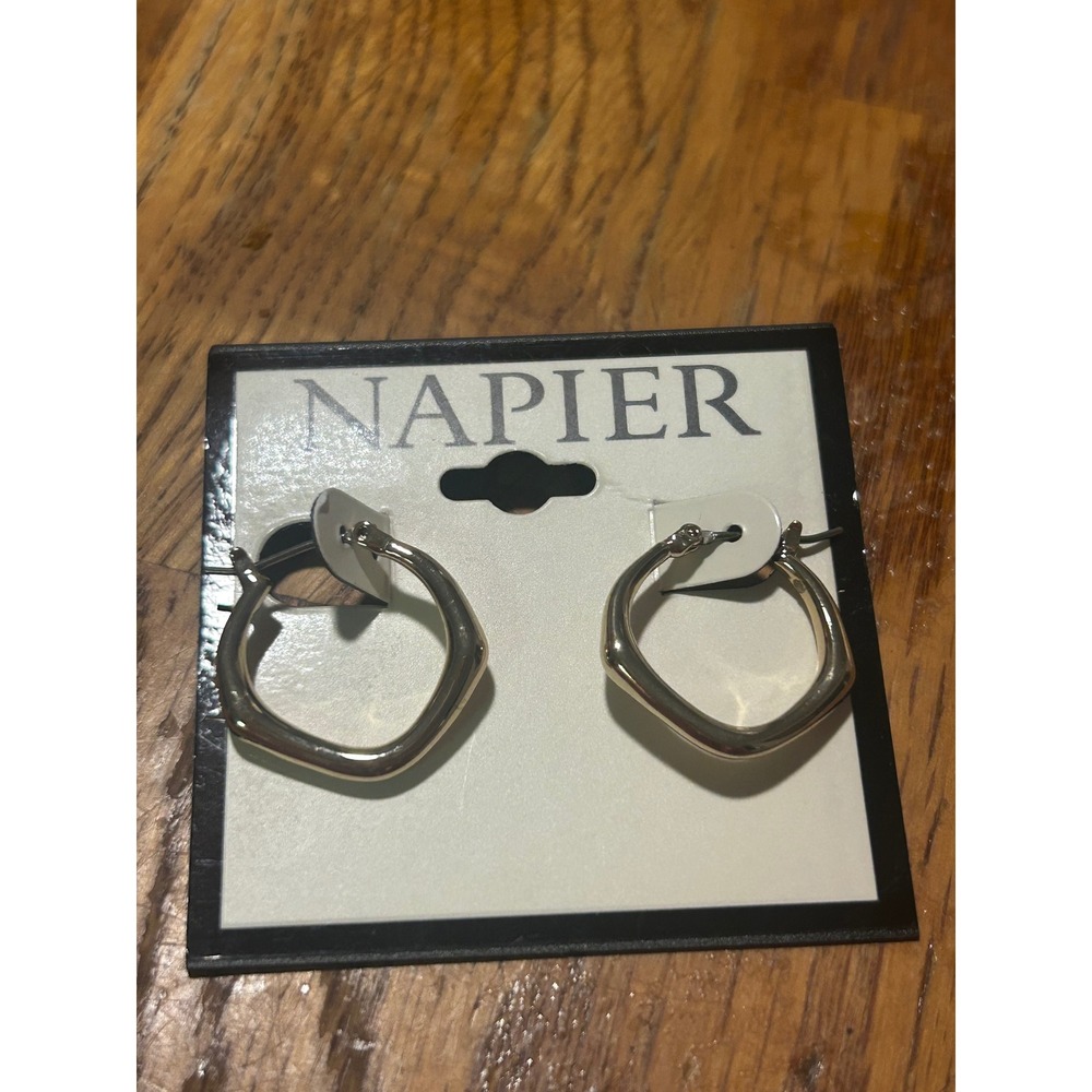Napier Silver Tone Wavy Geometric Hoop Earrings Statement Unique